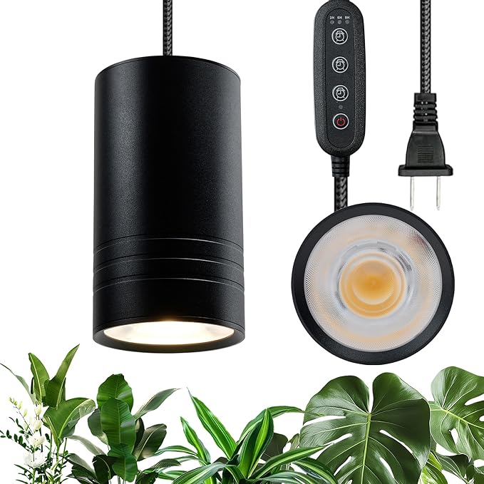 Hanging Grow Light for Indoor Plants Full Spectrum Growing Plant Lamp with TimerDecorative Pendant Plant Light Garden Flowers Greenhouse (Black)