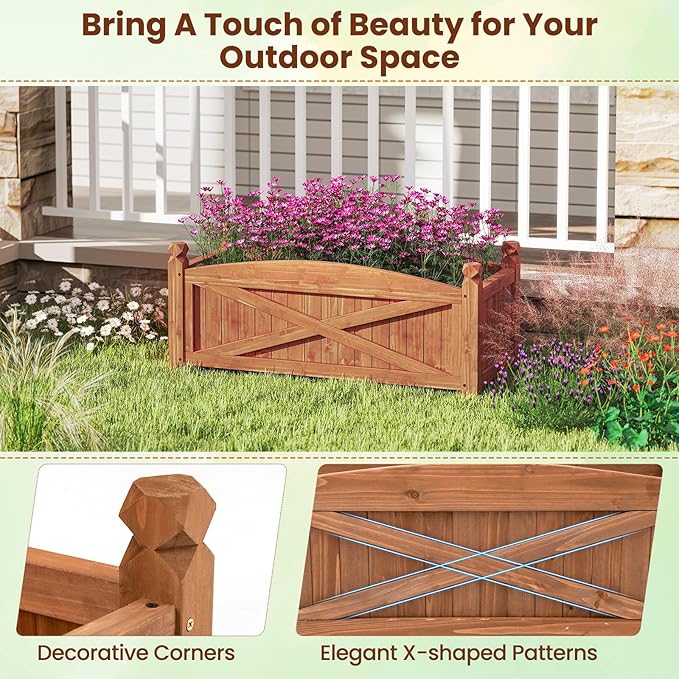2 Pcs Raised Garden Bed 36”L x 16”W x 15”H Wooden Planter Boxes w/Drainage Holes &amp Removable Base Rectangular Garden Bed for Flowers Herbs Vegetables Fruits Patio Balcony Yard