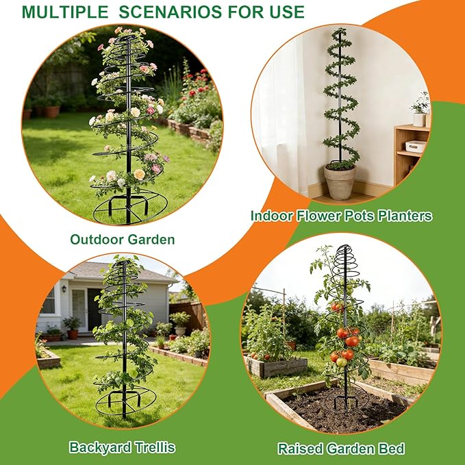 2 Pack Spiral Metal Trellis for Climbing Plants Outdoor 75 Adjustable Plants Trellis Support Metal Garden Trellis with Center Pole and 3 Pronged Climbing Plant Grow Cage Stand for Plants Flowers