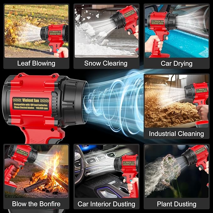 Rozlchar Electric Cordless Leaf Blower Compatible for Milwaukee 18V Batteries(No Battery) Variable Speed Handheld Turbo Blower with Powerful Motor Portable Dust/Snow Cleaner for Lawn Patio