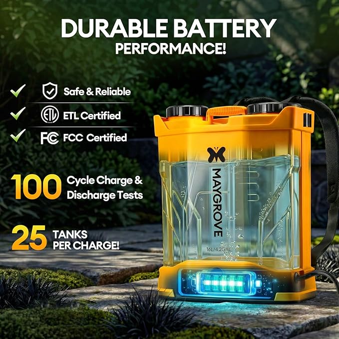 4.2 Gal Electric Backpack Sprayer 2-4h of Continuous Spray Equipped with Adjustable Wand &amp 5 Nozzles Auto Spraying for Garden Lawn Care Fertilizing &amp Weed Control (Battery Included)