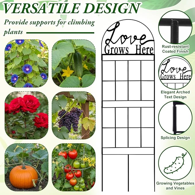 2 Pcs 43 Metal Garden Trellis for Climbing Plants Outdoor Heavy Duty Black Rustproof Coated Garden Trellis Climbing Plant Support Decorative for Plant Outdoor House Patio Flower Vegetable
