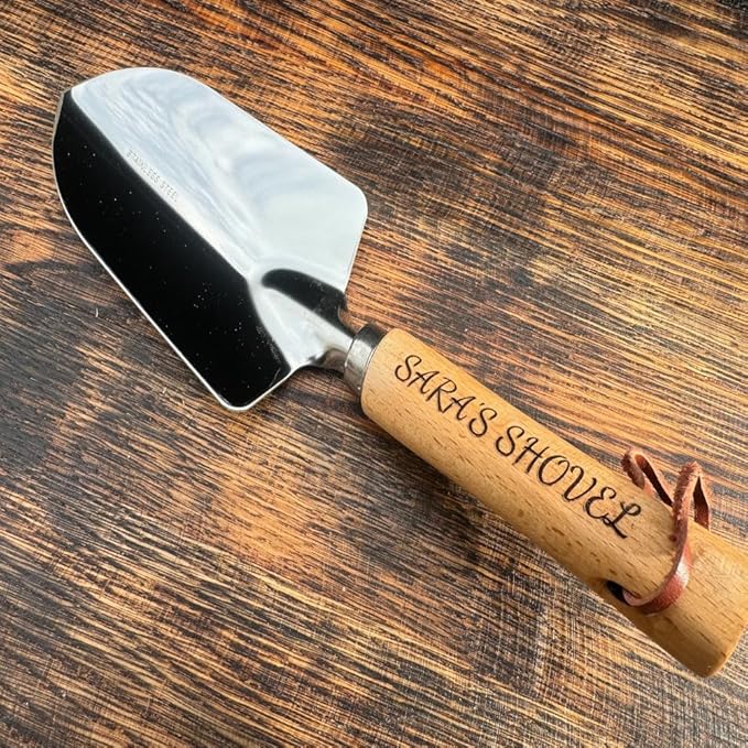 Personalized Garden Tools Gift Set for Gardeners - Custom Gardening Wooden Shovel Trowel &amp Rake with Bag