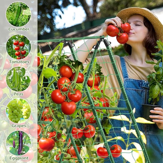Cucumber Trellis for Raised Bed U-Shape Garden Trellis for Climbing Plants Outdoor with Climbing Net and Plant Support Clip for Tomato Bean Grape Zucchini63 x 47 Inch