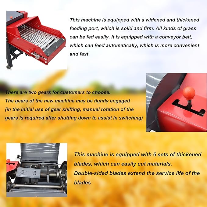 220V 6-Blade Hay Cutter with Conveyor Belt Crop Straw Breaker with Air Switch Grass Crusher Grass Chaff Cutting Machine 500-1000KG/H 3KW
