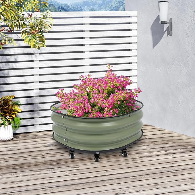 Eapmic Raised Garden Bed Metal Planter Box with Wheels Planter Box for Outdoor Plants Mobile Garden Boxes with Drainage Holes for Patios Balconies Yards Greenhouses Gardening