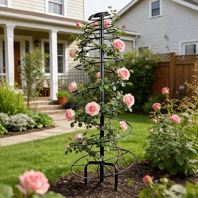 2 Pack Spiral Metal Trellis for Climbing Plants Outdoor 75 Adjustable Plants Trellis Support Metal Garden Trellis with Center Pole and 3 Pronged Climbing Plant Grow Cage Stand for Plants Flowers
