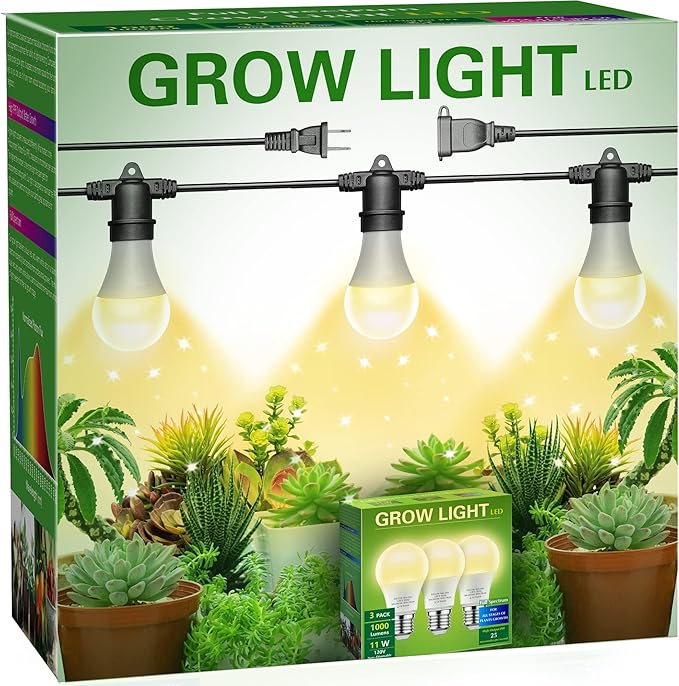 Briignite Hanging Grow Light 3 LED Full Spectrum Grow Lights with 8.86ft Power Cord Replaceable Bulbs E26 Base Linkable Hanging Plant Light 300W Equivalent