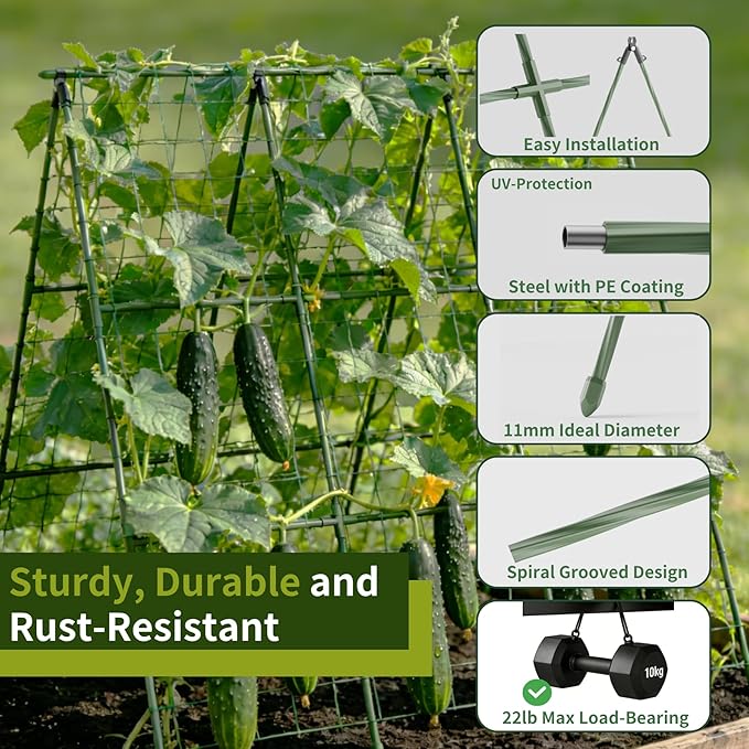 Miory Cucumber Trellis 2 Pack A-Frame Trellis for Raised Bed Garden Trellis for Climbing Plants Outdoor Plant Support for Vegetables Vines Steel with PE Coated (32 Lx48 H)