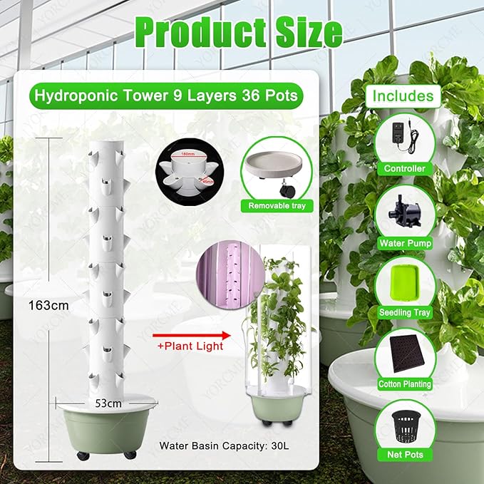 Soilless Growing System Hydroponics Growing System Vertical Tower Automated Aeroponics Indoor Tower Garden with LED Grow Lights C(36Pots)