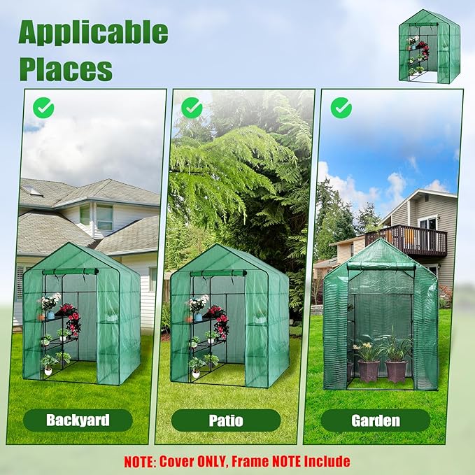 Walk-in Greenhouse Replacement Cover with Roll-Up Zipper Door 56×56×76 inch PE Greenhouse Cover Protect Outdoor Gardening Plants from Cold FrostWaterproof and UV Resistant(Frame Not Include)