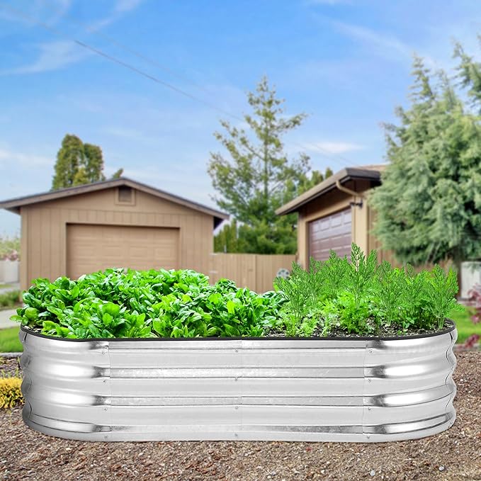 4.5×2×1ft 2pcs Galvanized Silver Planter Garden Boxes Outdoor Galvanized Raised Garden Bed Kit Oval Large Metal for VegetablesFlowers and FruitsAnti-RustRubber Edge