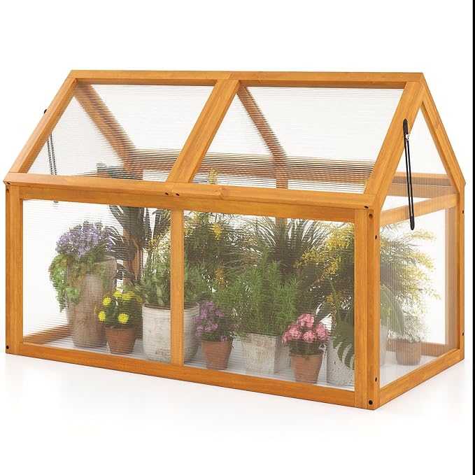 Wood Cold Frame Greenhouse Portable Raised Planter Bed Protection with Transparent Flip-top Roof Small Hot House for Balcony Garden Sunroom Indoor Outdoor (40”x21”x28”)