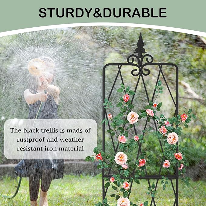 Garden Trellis for Climbing Plants Outdoor Metal Garden Trellises Decorative Garden Fencing Flower Trellis with Durable Powder Coating for Vines Plant Rose Vegetable Support Black (4 Pattern-A)