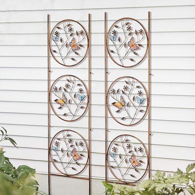 SUNNYPARK Set of 2 Butterfly Metal Garden Trellis for Climbing Plants Decorative Vegetables Flowers Vine Trellis for Outdoor Patio 55'' H x 12.4'' W