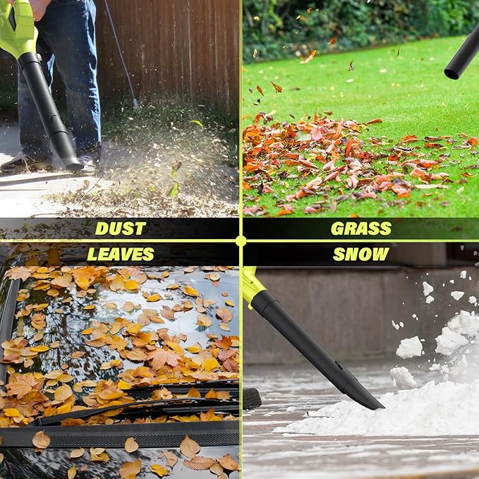 SOYUS Leaf Blower 20V Leaf Blower Cordless with 2x2.0Ah Battery and Charger 150 MPH Electric Leaf Blowers with Two-Speed Mode Blowers for Lawn Care Debris Dust Cleaning(Green)