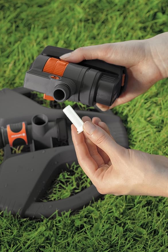 GARDENA 20575 | Up to 2300 sq ft - ZoomMaxx Adjustable Oscillating Sprinkler on Metal Step Spike for Watering Large Area Lawn with US Hose Threads Yard and Garden. Gardena Quick Connects