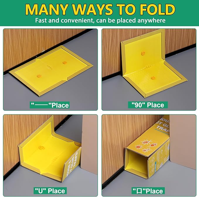 24 Pack Sticky Mouse Traps Sticky Traps for Rats Mice Rodents Snakes No Touch Indoor Mouse Traps for Home Kitchen Garage Attic Basements Easy to Set Yellow