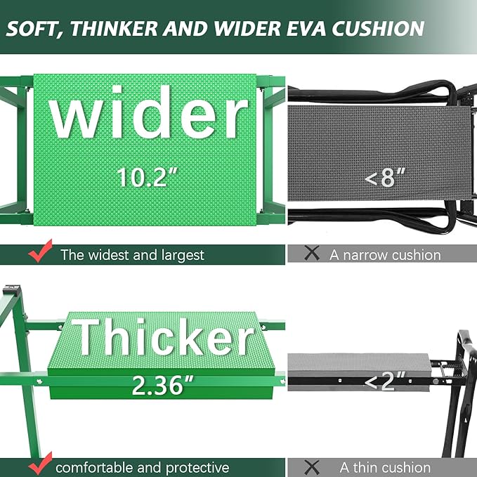 FLINTER Garden Kneeler and Seat 10.2 Wider Heavy Duty Thick Gardening Bench for Kneeling and Seat - Multifunctional Kneeler Bench Gardening Gifts for Women Seniors Grandparents Green