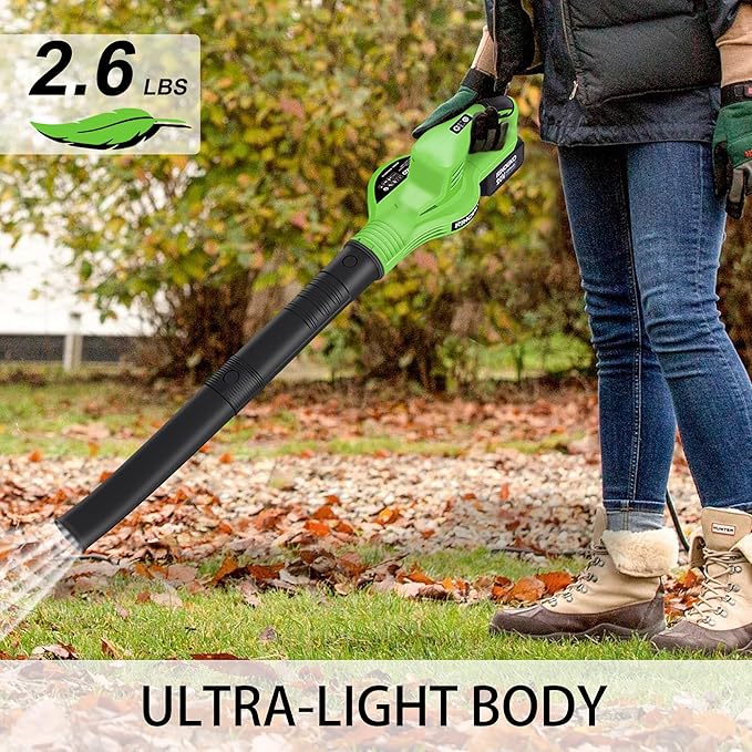 Leaf Blower Cordless 20V Electric Cordless Leaf Blower with 4000mAh Battery and Charger 2 Speed Modes Lightweight Battery Powered Leaf Blowers for Lawn Care Patio Blowing Leaves and Snow