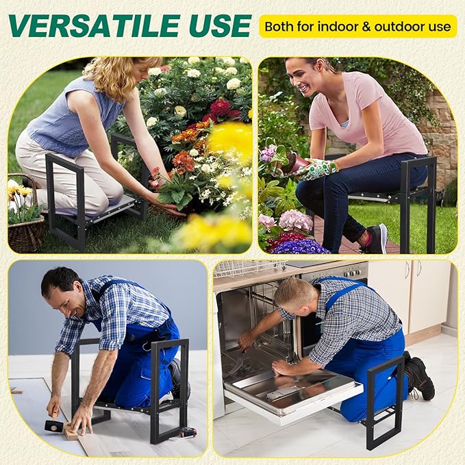 Garden Kneeler and Seat - Heavy Duty Folding Garden Stool with Handles Stable Kneeling Device Bench Chair Gardening Tools Gifts for Women Men Seniors Gardeners Outdoor Weeding Planting