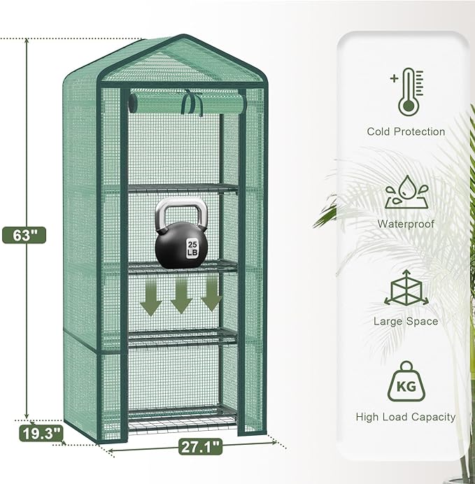 Greenhouse for Indoor Outdoor Small Plastic Plant Green House 4-Tier Rack Stand Portable Greenhouses with Durable PE Cover for Seedling