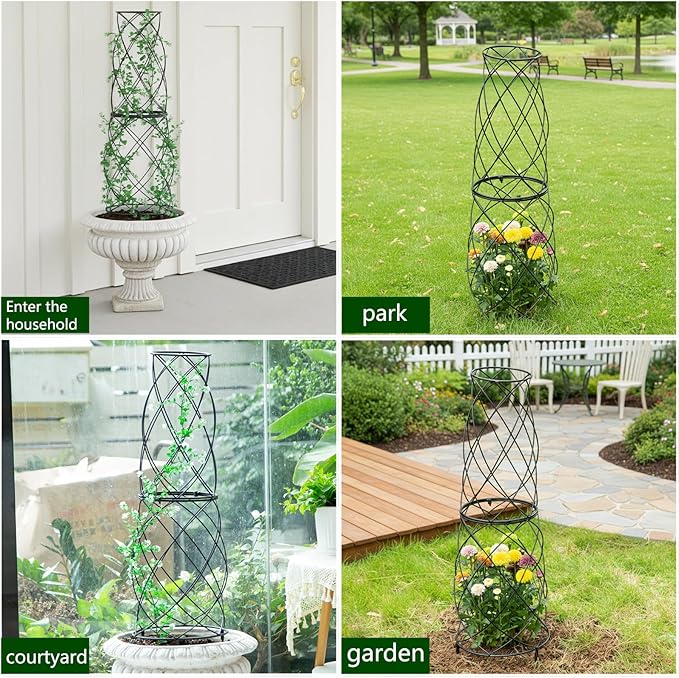 35-Inch Metal Garden Obelisk Trellis for Indoor &amp Outdoor Plants – Durable Weather-Resistant Support for Climbing Vines Roses and Flowering Bushes – Decorative Potted Plant Structure