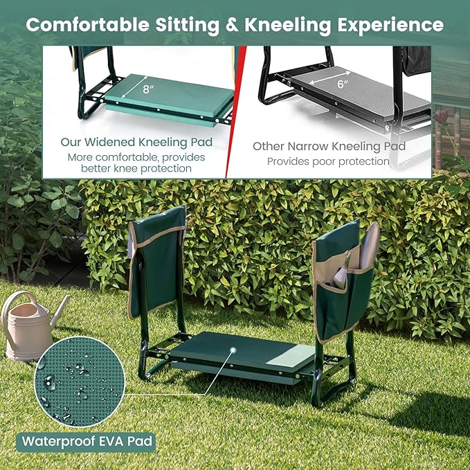 IRONMAX Garden Kneeler and Seat Heavy Duty Foldable Gardening Bench Stool w/Soft Foam Pad &amp 2 Tool Storage Bags for Kneeling &amp Sitting Gardening Gifts for Women Men