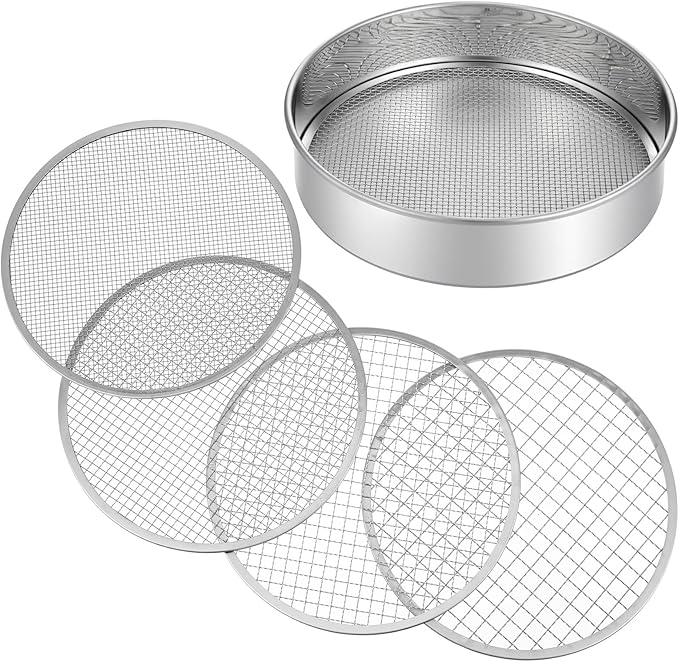 4 PCS Sifter for Rocks 10 Inch Soil Sifter for Gardening with 3 6 9 12 mm Stainless Steel Sifting Screen Round Rock Crusher for Sifting Sand Soil Stones Compost and Cat Litter