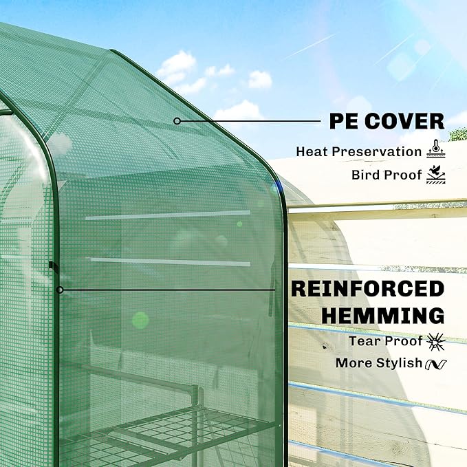 Outsunny 4.7' x 2.3' x 6.2' Small Greenhouse for Outdoors 3 Tiers 6 Shelves Portable Greenhouse with UV-Resistant PE Cover Walk-in Green House with Roll-Up Door Green