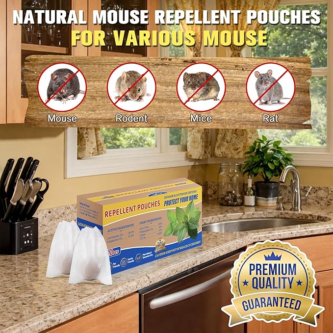 20 Pack Mouse Repellent Balls Rodent Repellent for Indoor Use Peppermint Balls for Rodents Natural Rat and Mice Deterrent Safe for Kids &amp Pets for Rodent Control Car Engines Home Garage