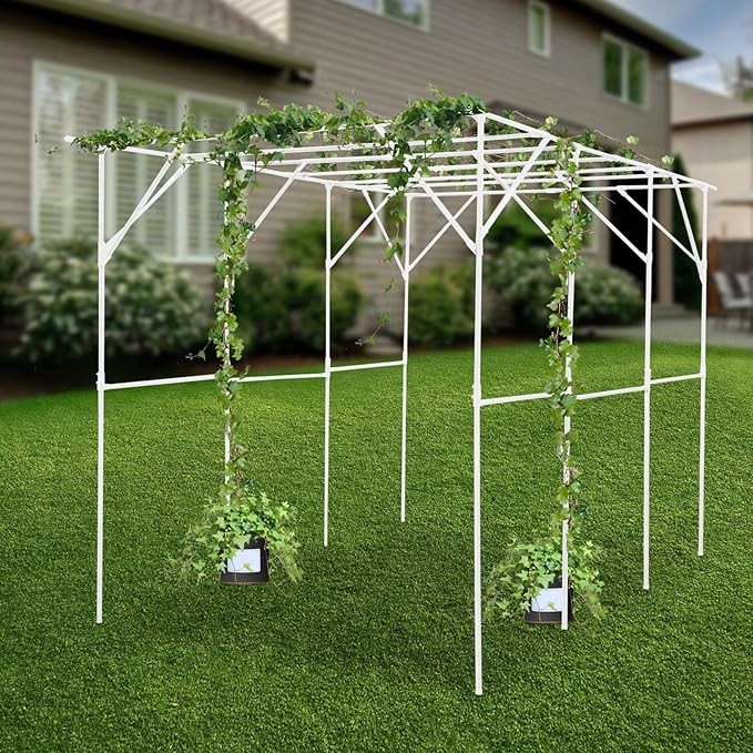 H Tall Grape Vine Trellis Garden Arch Trellis for Climbing Plants Outdoor Metal Walkway Arbor Pergola Support Rack Trellises for Vegetable Fruit Cucumber Pea Bean Vineyard 118x79x90 (White)