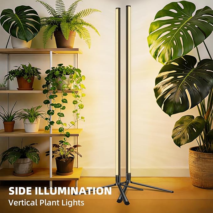 2PCS T8 LED Standing Grow Light for Indoor Plants with Timer 42W Full Spectrum Plant Light with 243 LEDs 4FT Height Tripod Stand Wide Coverage Floor Grow Lamp