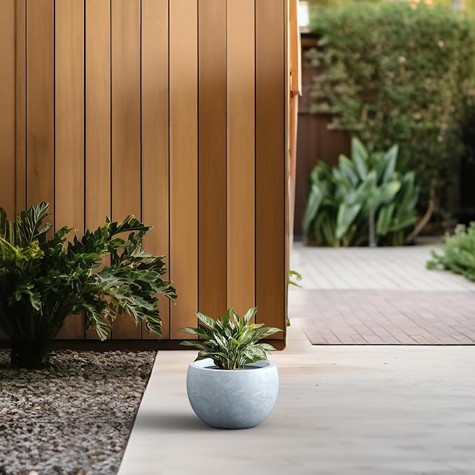 Kante 11.8 Dia Round Concrete Planter Outdoor/Indoor Large Bowl Plant Pots with Drainage Hole and Rubber Plug for Garden Patio Balcony Home Gray