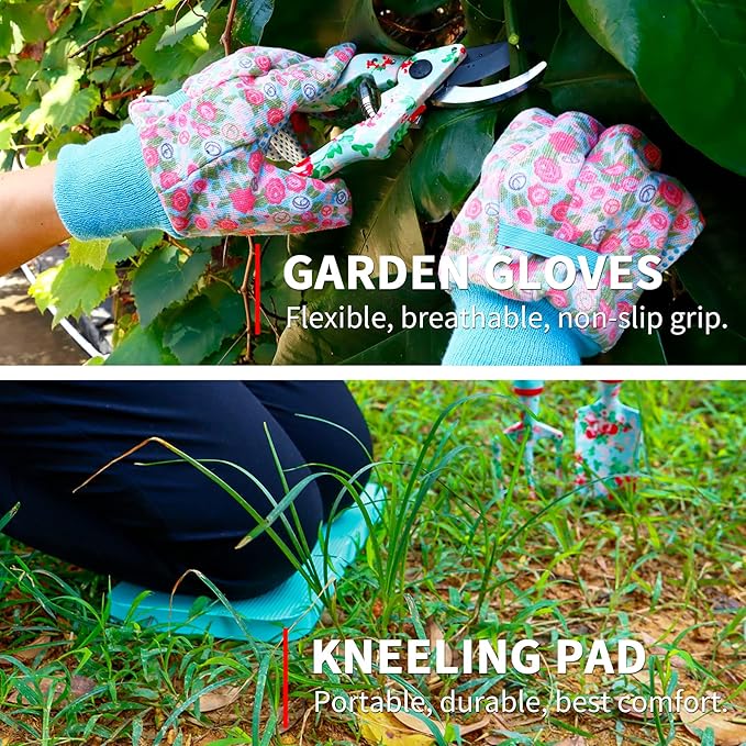 JUMPHIGH Womens Gardening Gifts Set - Floral Gardening Tools with Tote Bag - Gifts for Mom Girlfriend or Women - Birthday Christmas (Blue)
