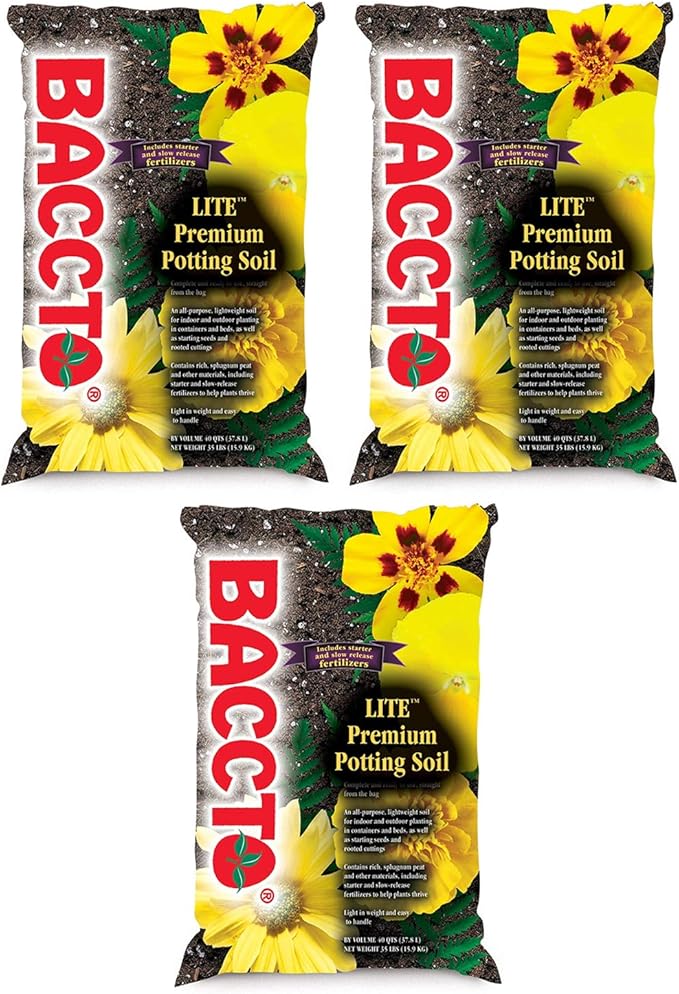 Michigan Peat 1440 Baccto Lite Premium Potting Soil for Gardening Seed Starting Propagation and More 40 Quart Bag (3 Pack)