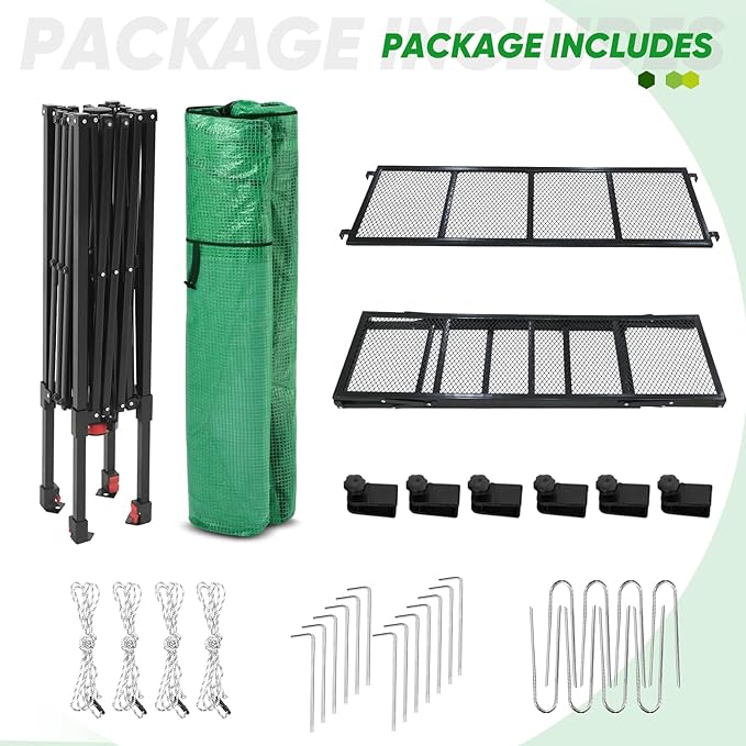 EAGLE PEAK 7x7 Portable Walk in Greenhouse Pop Up Indoor Outdoor Greenhouse Green House Kit with Zippered Roll-Up Doors and Windows + Mesh Lining &amp 2 Foldable Shelves PE Cover Clear/Green