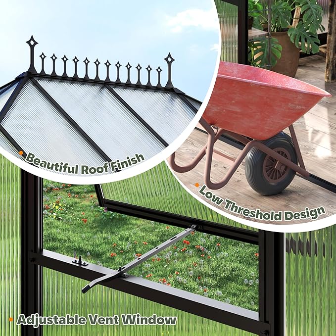 14×9.7×10 FT Greenhouse for Outdoors with 6 ft Double Swing Door &amp 2 Vents Heavy Duty Green House with Aluminum Frame for Outside Patio Backyard Garden