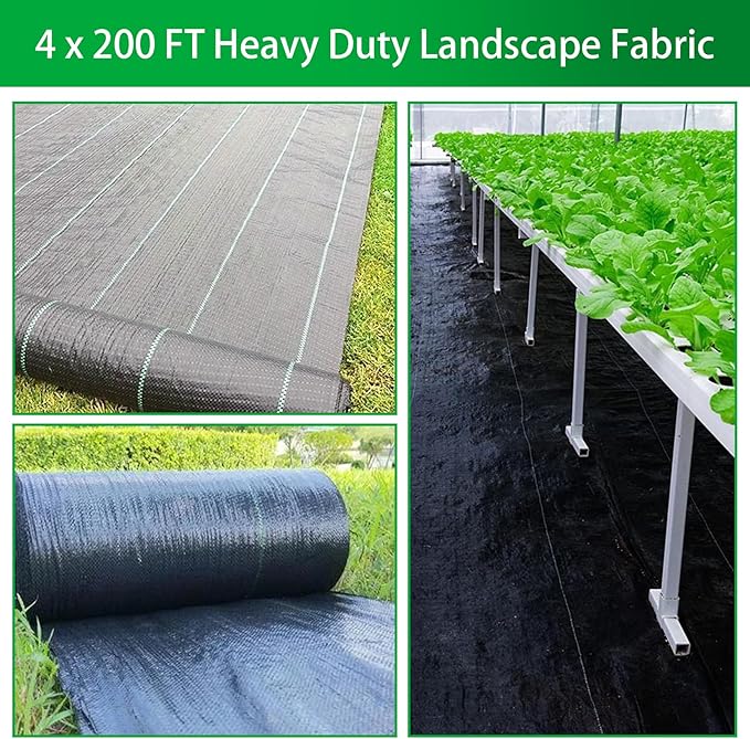 Weed Barrier Fabric Planting Cover - 4 x 200 FT Heavy Duty Landscape Fabric Ground Cover Block for Outdoor Planting