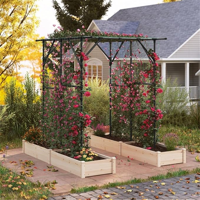 Large Garden Trellis Arch - 79x59x78 PE-Coated Metal Rustproof Plant Support for Climbing VinesClimbing Plants Vegetables Flowers Outdoor Arbor Wedding Party Decoration