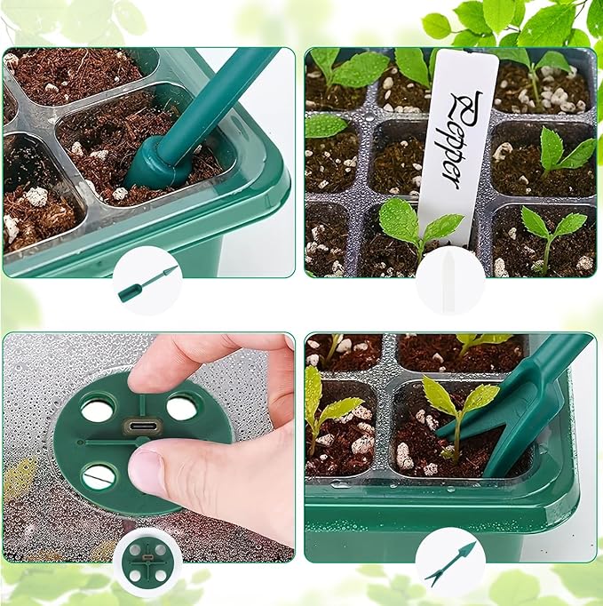 2 Pack Seed Starter Kit with Full Spectrum Grow Light 80 Cells thickened Seed Starter Tray with Humidity Dome 4 Time Setting Adjustable Brightness and Vent Germination Tray for Indoor Planting