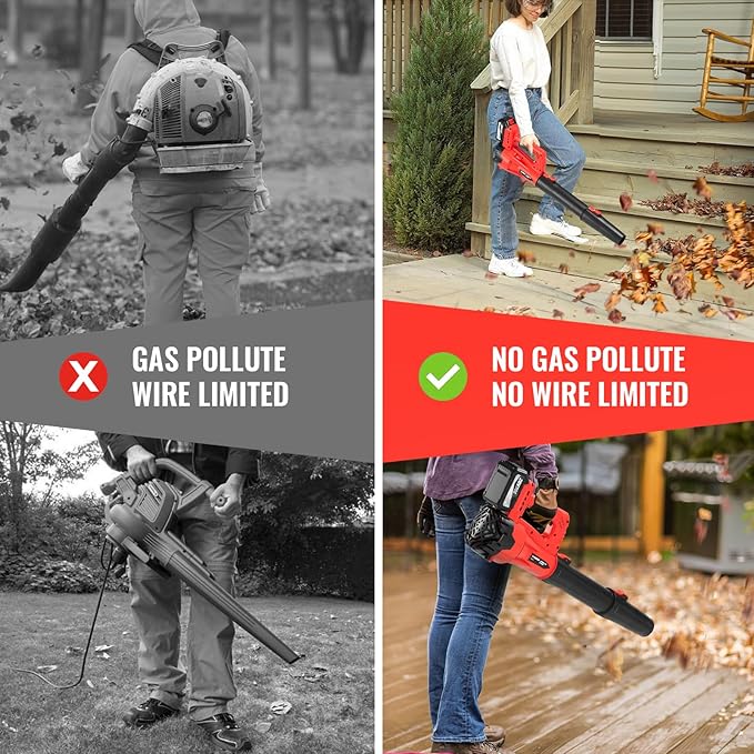 Leaf Blower Cordless Electric Brushless Leaf Blower with 2 * 4.0Ah Battery Powered Blowers for Lawn Care Blower with Extension Nozzle Battery Powered Blowers Leaf Cordless
