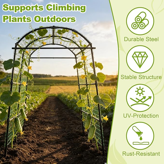 Miory Garden Arch Trellis for Climbing Plants Outdoor Cucumber Trellis for Raised Bed Steel with UV-Resistant PE Coated Plants Support Trellis (71 x 83 Inch)