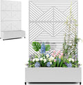 Standing Metal Planter Box with Trellis and Wheels for Climbing Plants Raised Garden Beds with Drainage Holes 47 L×16 W×71 H Privacy Boxes with Trellis (White Zodiac)