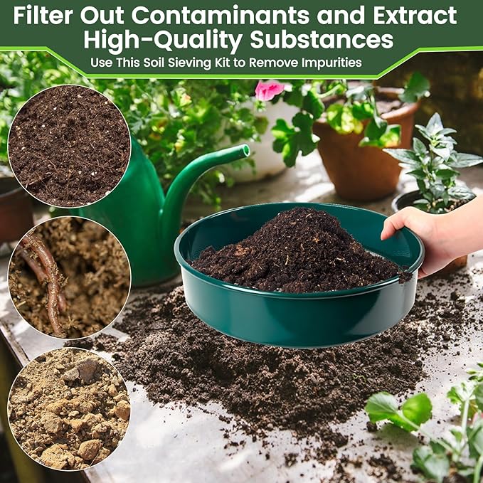 Garden Sieve Set Soil Sifter for Gardening with 3 5 8 10 12 mm Sieve Mesh Compost Dirt Sifter Suitable for Stone Sieves Soil Mixes Cat Litter Filtration