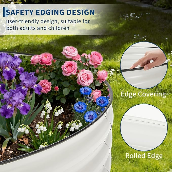 4x4x1ft Galvanized Raised Garden Bed Kit Oval Steel Planter Box with Open Bottom for Better Drainage &amp Root Growth Rust-Resistant Outdoor Flower &amp Vegetable Garden Bed Easy Assembly (White)