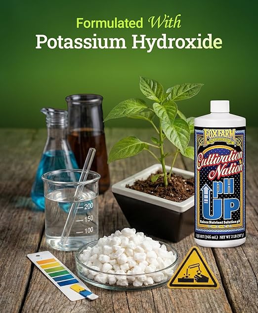 FoxFarm Cultivation Nation pH UP for Plants’ Nutrient Solutions - Formulated with Potassium Hydroxide for Adjustment - Ideal for Soil &amp Hydroponics Raises pH Levels of Nutrient Solution - 1 Quart