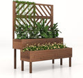 Raised Garden Bed with Trellis 2-Tier Wood Planter Box with Freestanding Legs &amp Drainage Holes Outdoor Raised Garden Bed for Climbing Plant Vine Vegetable