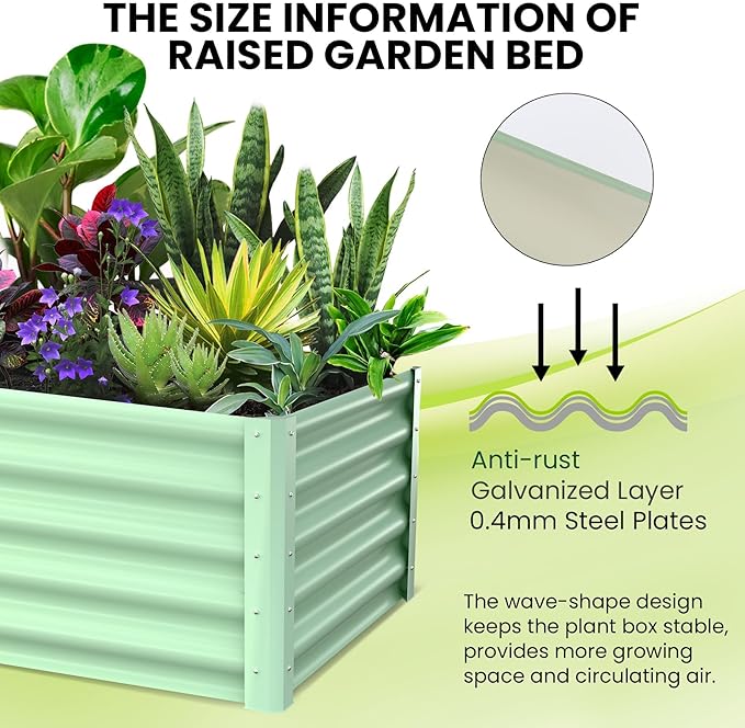 CABIHOME 2-Packs Raised Garden Bed 6x3x1.5 ft Metal Raised Garden Beds Outdoor Rectangular Planter Box for Planting Plants Vegetables and Flower Olive Green