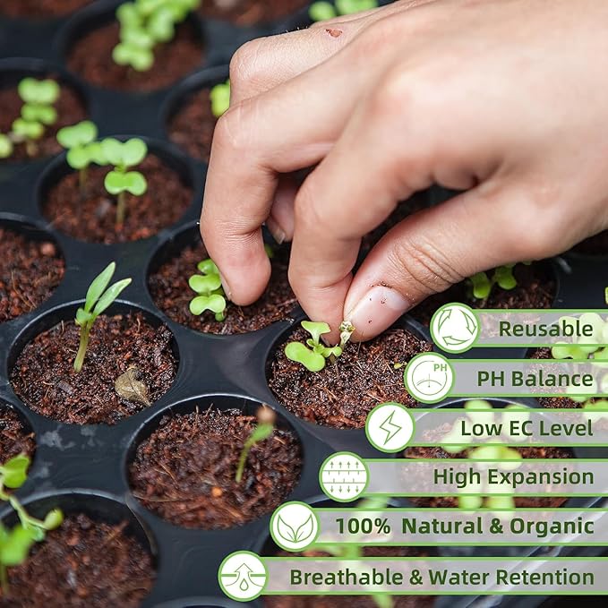 Premium Organic Coconut Coir Bricks - 8 Pack Coco Coir Bricks for Planting Gardening and Potting Soil Substrate. Low EC &amp pH Balanced 100% Organic Peat Moss Mix with Fiber from Coconut Husks